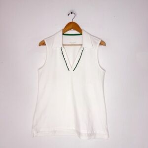 Tory Sport Performance Piqué Ruffle Sleeveless Polo Snow White Size Large Burch
